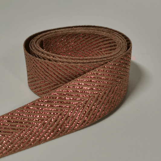 Pyntebånd 25 mm - Beige med rose gold lurex