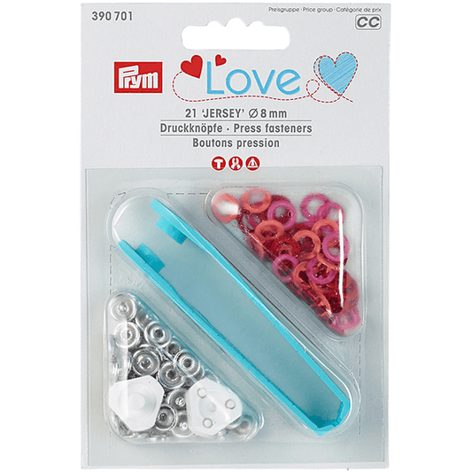 Prym Love Trykknapper ring rosa, rød, fersken Jersey 8 mm 21 stk