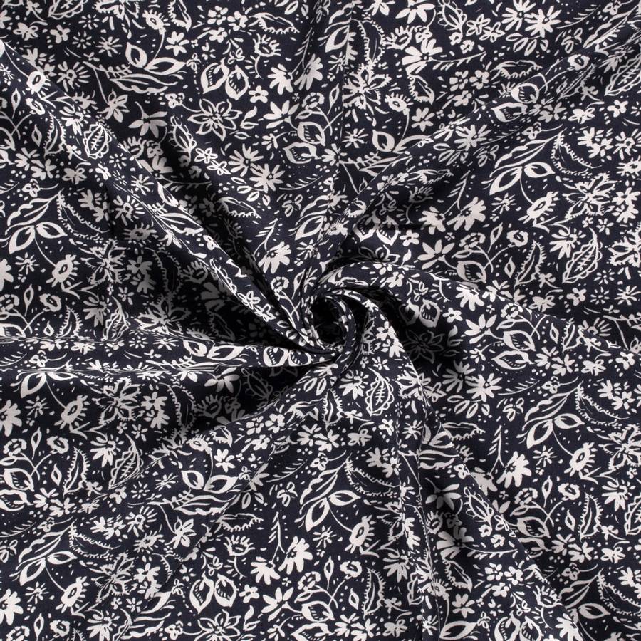 REST - Vevet viskose twill - Blomster marine - 70 CM